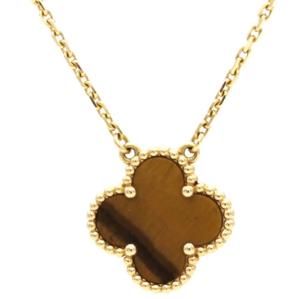 Cloverleaf one motif Yellow Gold Tiger Eye Necklace

Waterproof